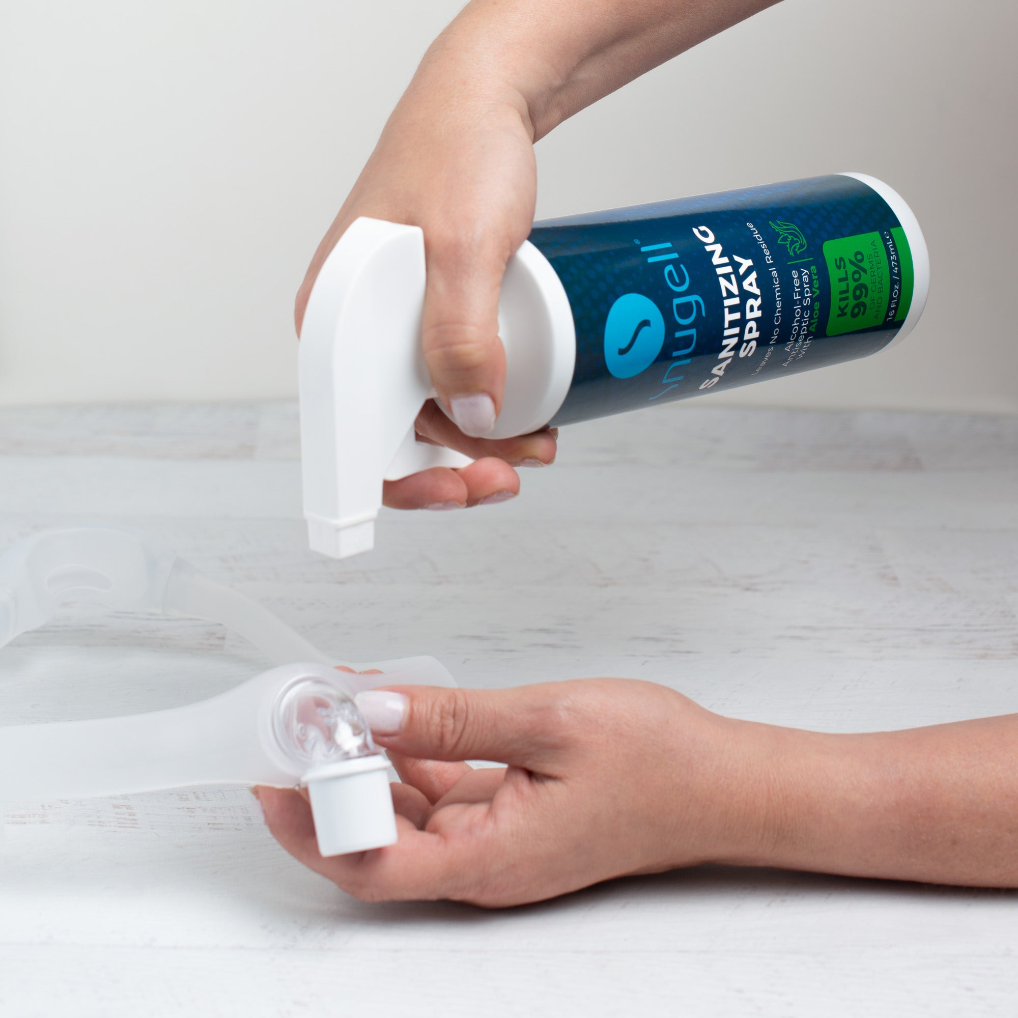 Spraying a CPAP mask.