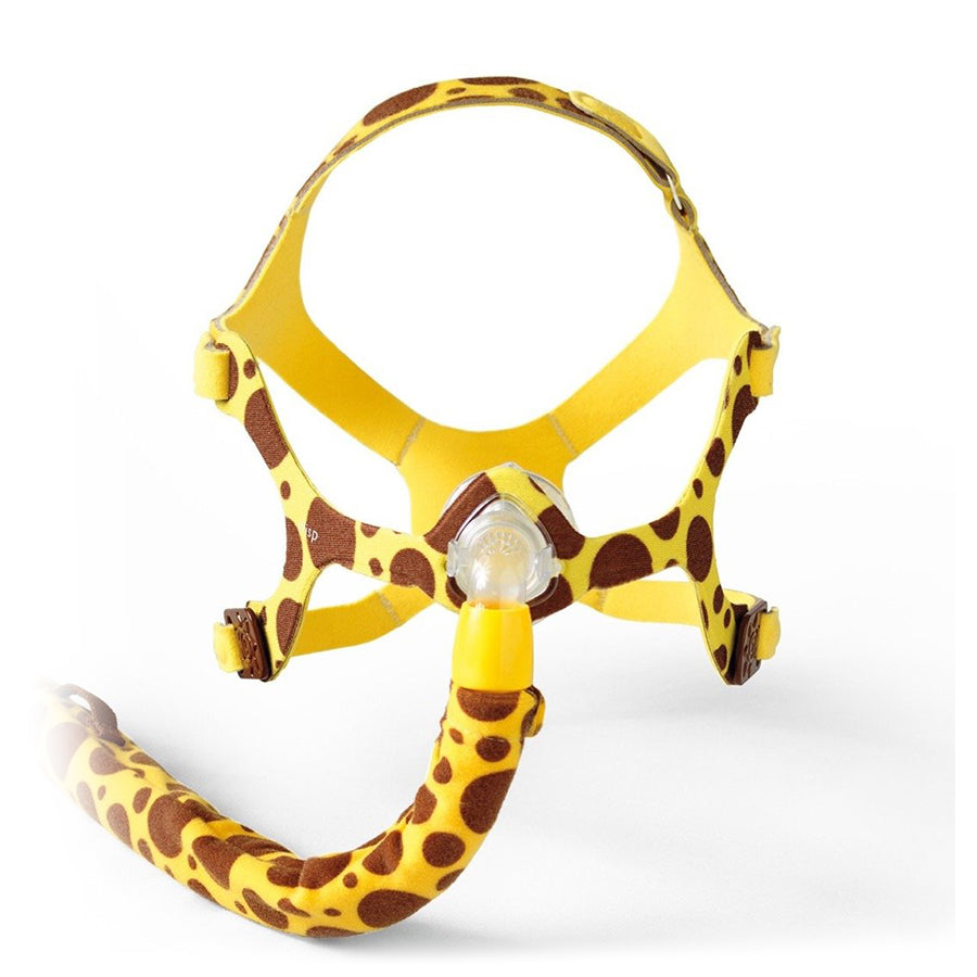 Front view of Wisp Pediatric Nasal Mask with giraffe print.