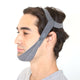 Left side of face wearing chin strap.