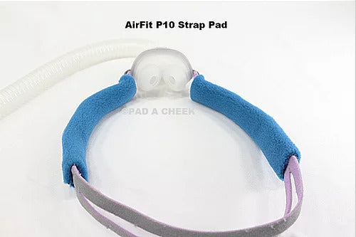 close-up of blue pad-a-cheek strap covers