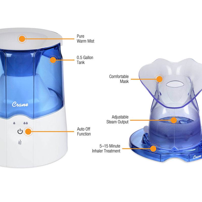 Diagrammed front view of Crane 2-in-1 Humidifier