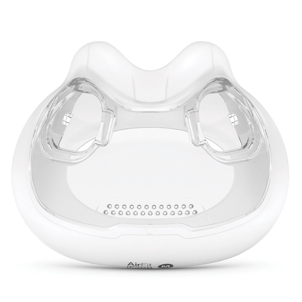 Front view of clear AirFit F30i Cushion by ResMed
