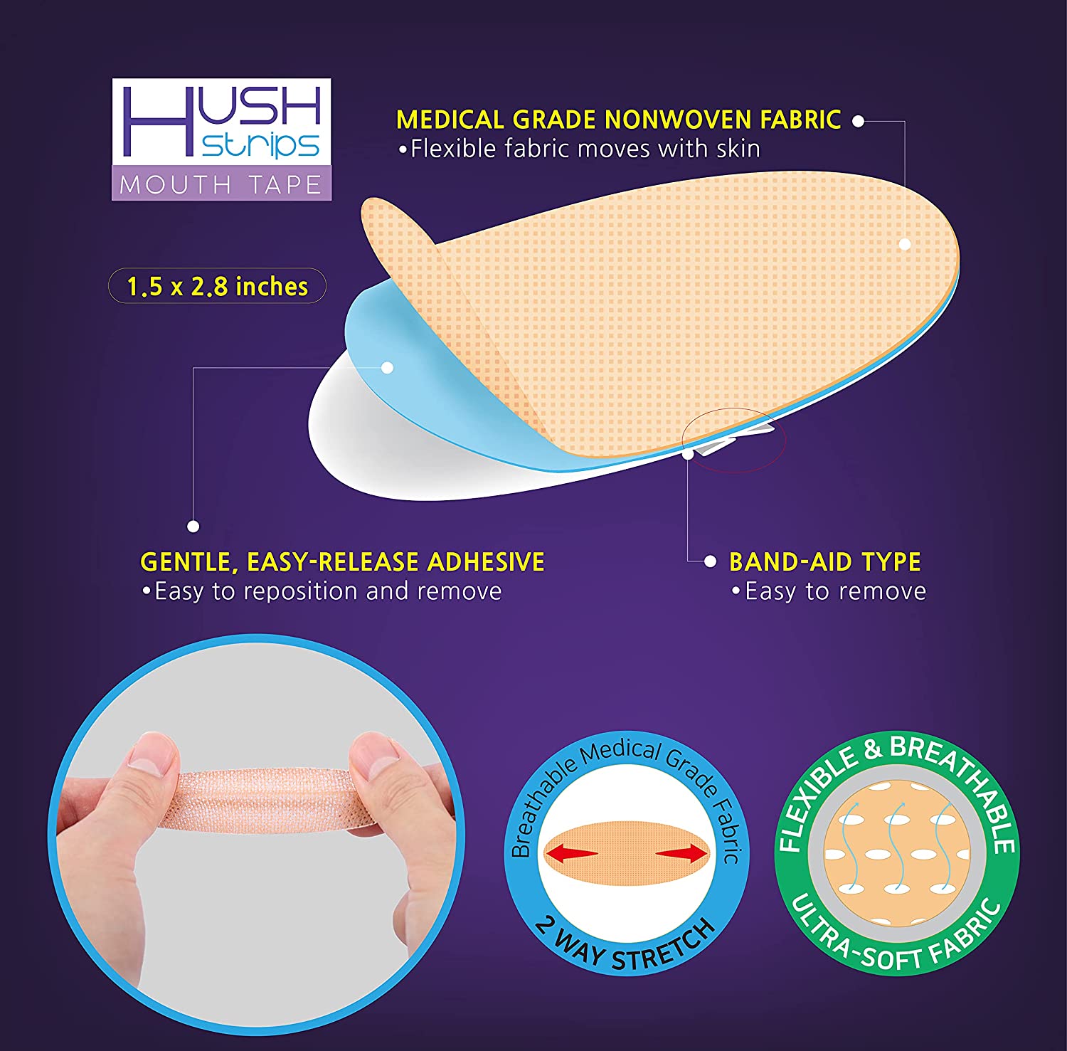  medical-grade nonwoven fabric hush trips for snoring