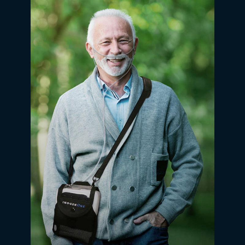 Man Walking With Inogen One G5 Portable Oxygen Concentrator Bundle.
