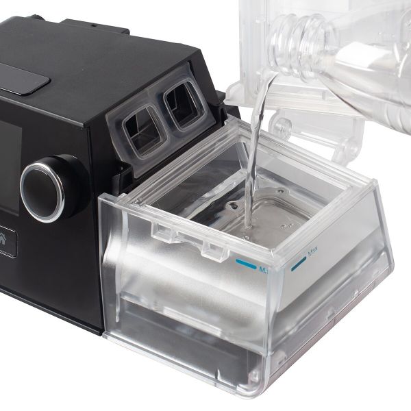 Closeup view of 3B Luna G3 CPAP machine with water chamber refilled