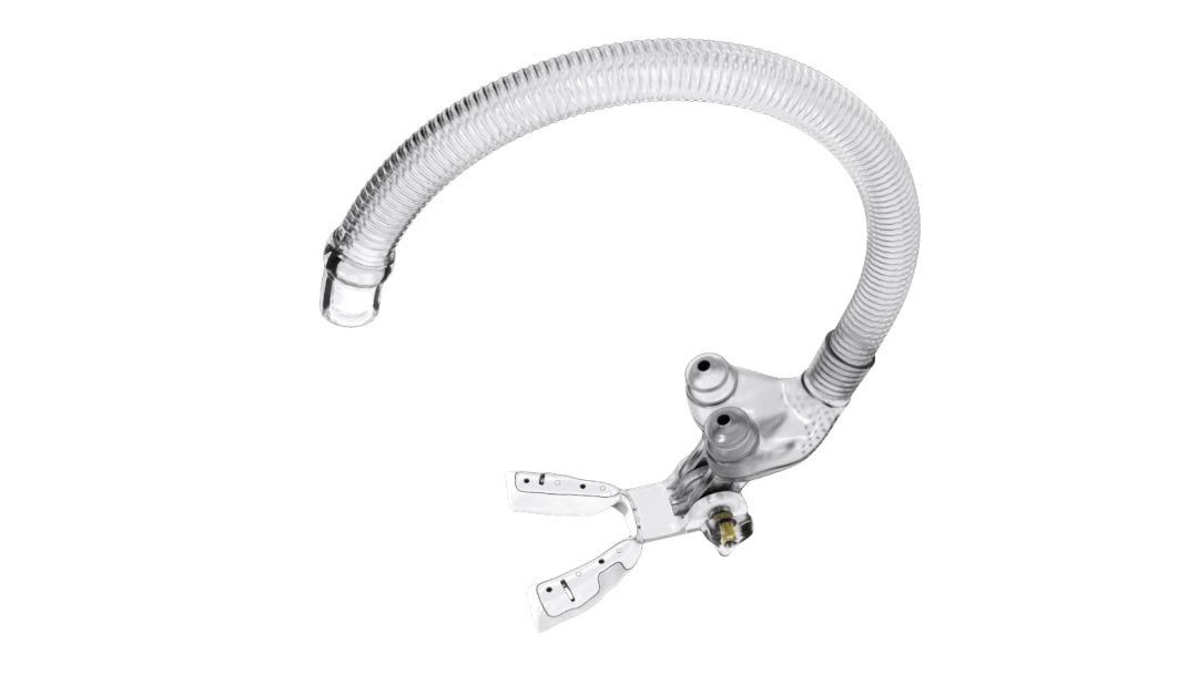 Left side top down view of Air Management myTAP PAP Nasal Pillow CPAP mask