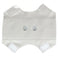 Pad A Cheek CPAP barrel cozy laid flat, gray fabric with two vent holes and hook and loop tabs