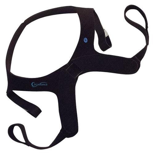 Circadiance SleepWeaver 3D headgear for CPAP masks, assembled black straps side view